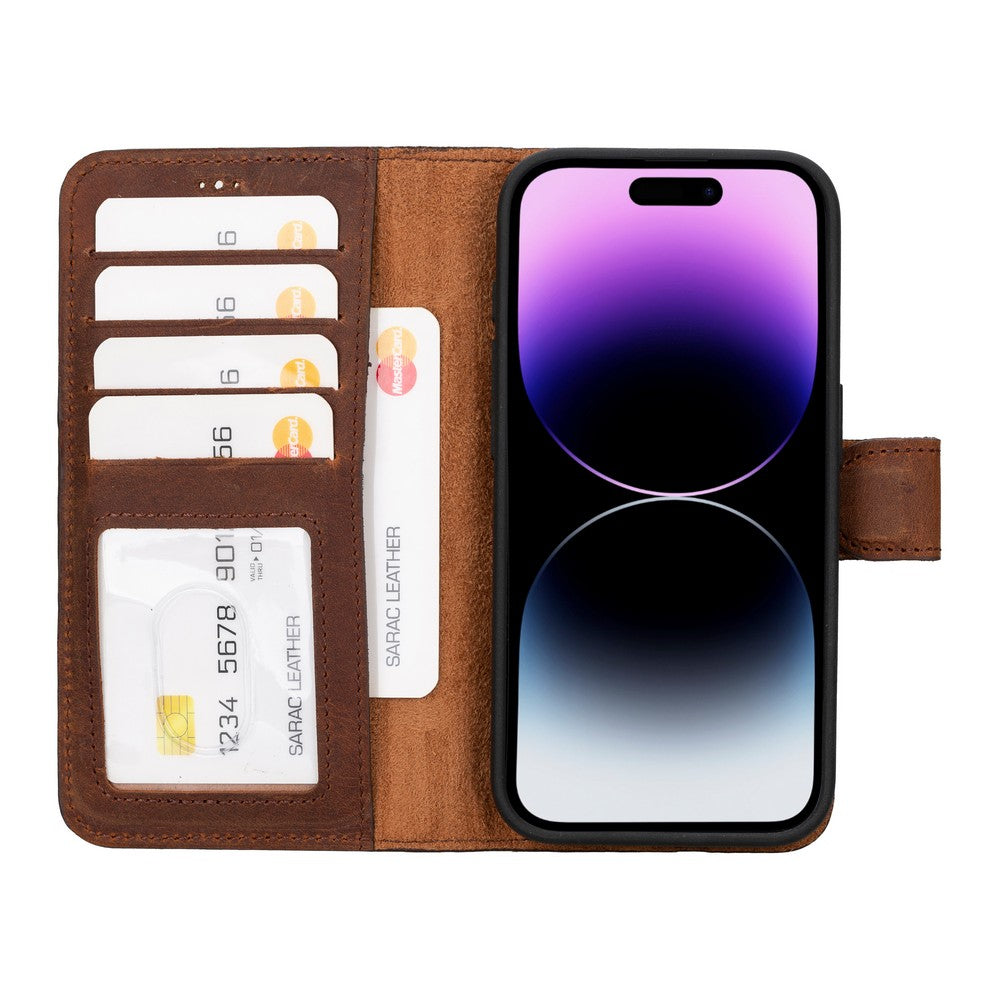 Apple iPhone 15 Pro Uyumlu Deri Cüzdanlı Kılıf - Magic