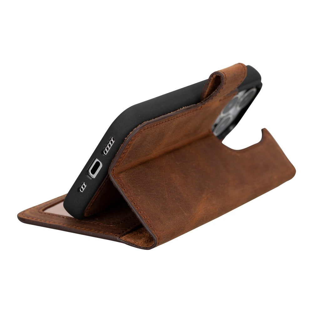 Apple iPhone 15 Pro Uyumlu Deri Cüzdanlı Kılıf - Magic