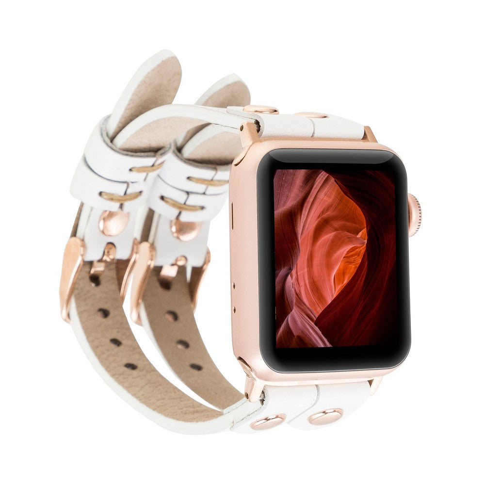 Apple Watch Uyumlu Deri Kordon Ely Double Tour F3 Beyaz