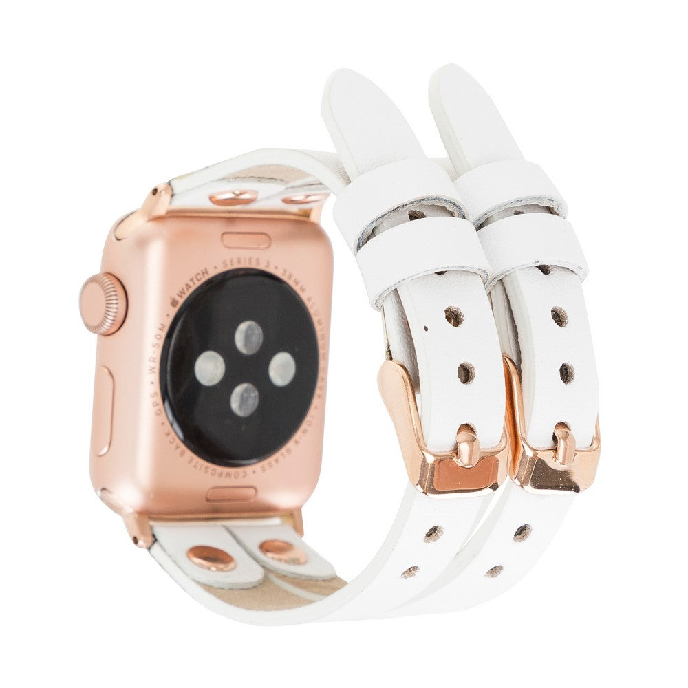Apple Watch Uyumlu Deri Kordon Ely Double Tour F3 Beyaz