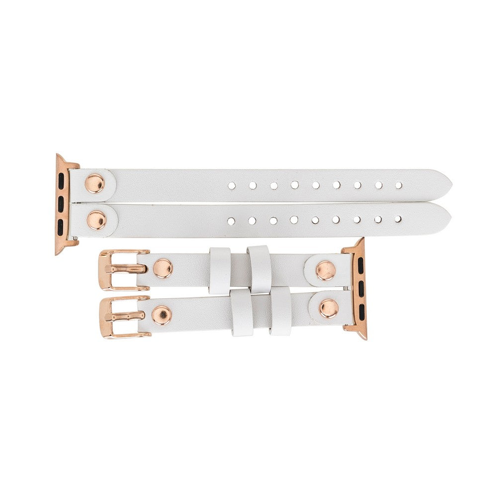 Apple Watch Uyumlu Deri Kordon Ely Double Tour F3 Beyaz