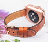 Apple Watch Uyumlu Deri Kordon, İnce Ve Boncuklu,Taba