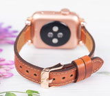 Apple Watch Uyumlu Deri Kordon, İnce Ve Boncuklu,Taba