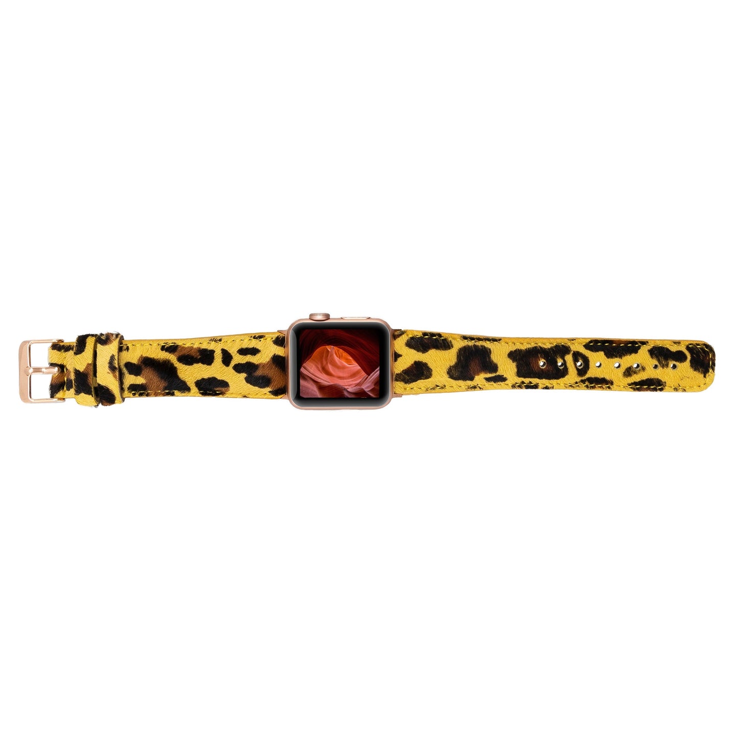 Apple Watch Uyumlu Deri Kordon, Leopar Desen