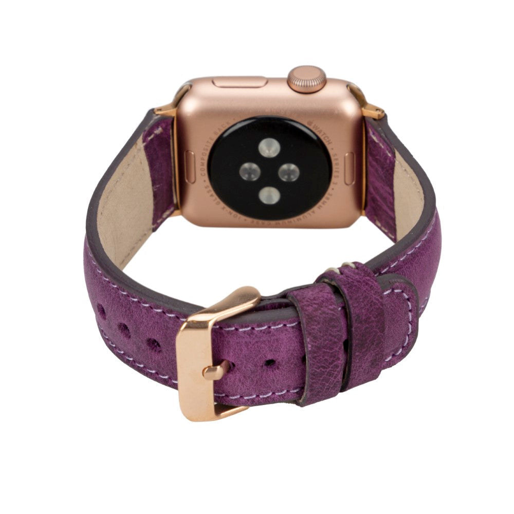 Apple Watch Uyumlu Deri Kordon, Patlıcan Mor