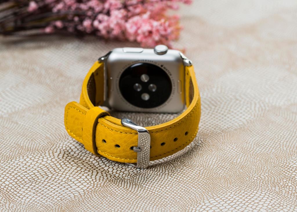 Apple Watch Uyumlu Deri Kordon FL12 Sarı