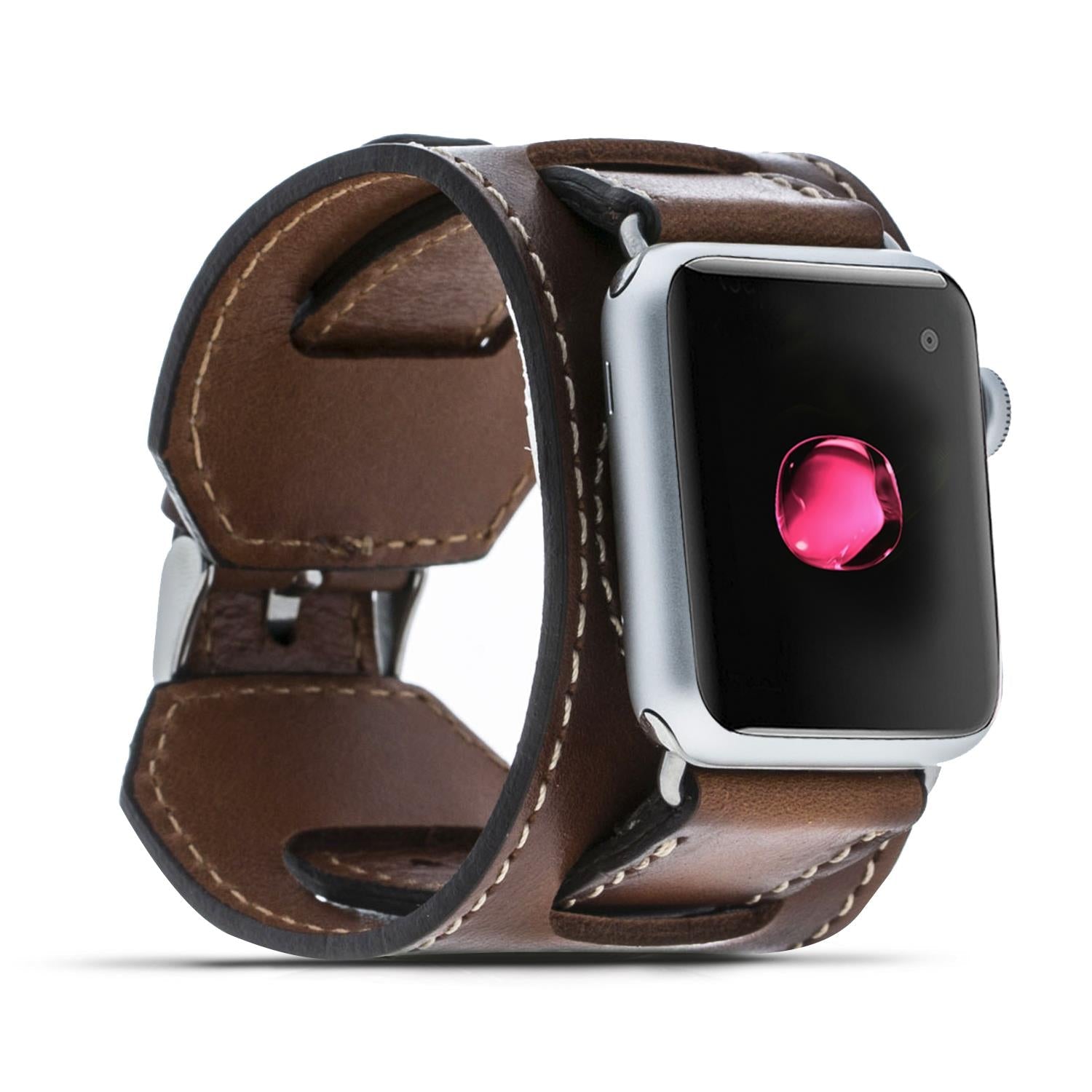 Apple Watch Uyumlu Deri Kordon Cuff Taba