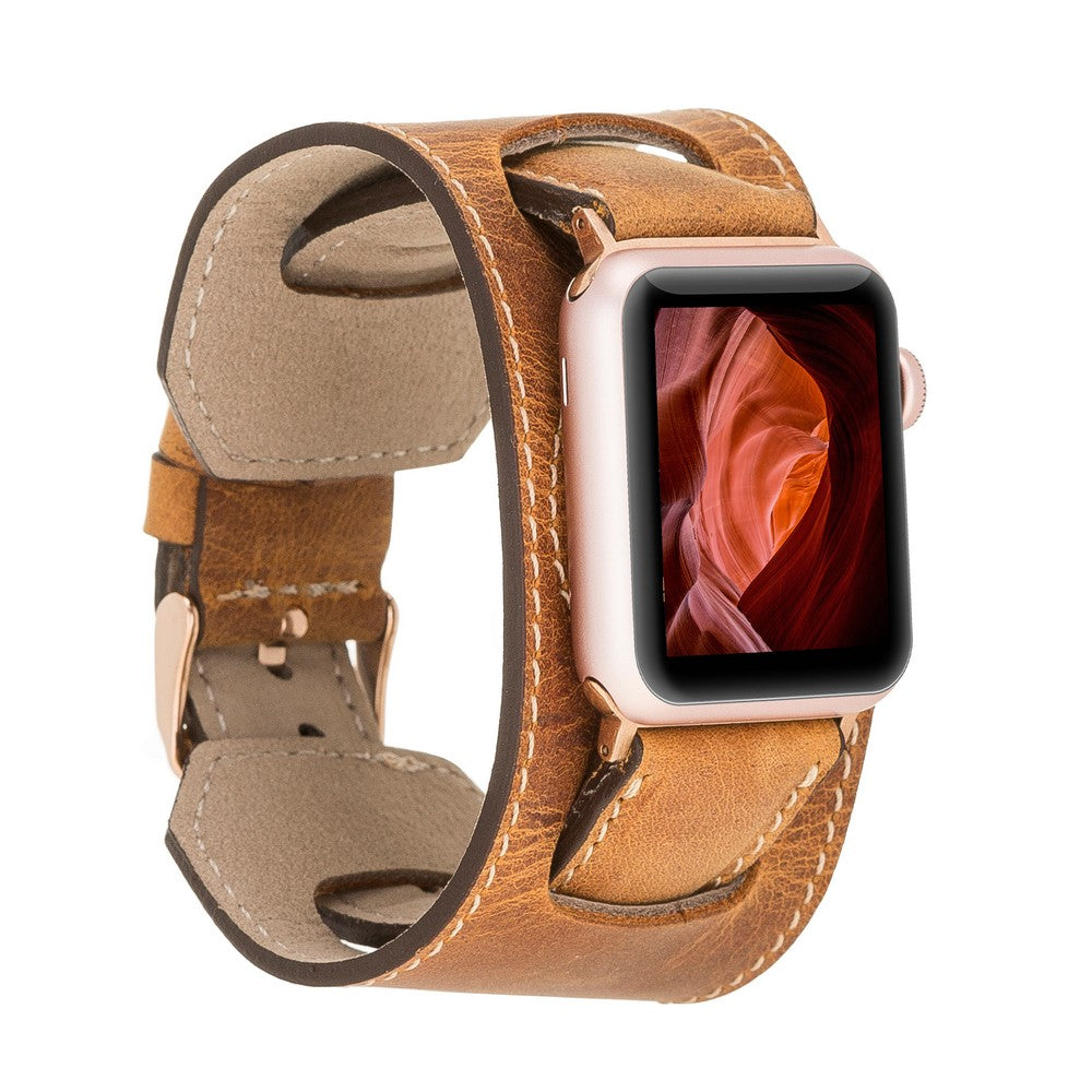 Apple Watch Uyumlu Deri Kordon Cuff G19 Taba