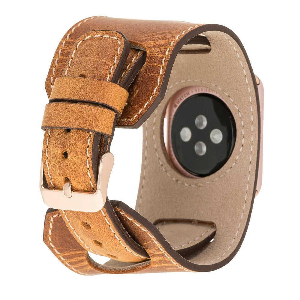 Apple Watch Uyumlu Deri Kordon Cuff G19 Taba