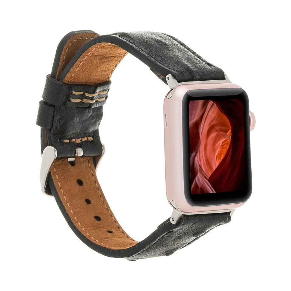 Apple Watch Uyumlu Deri Kordon DE5 Siyah