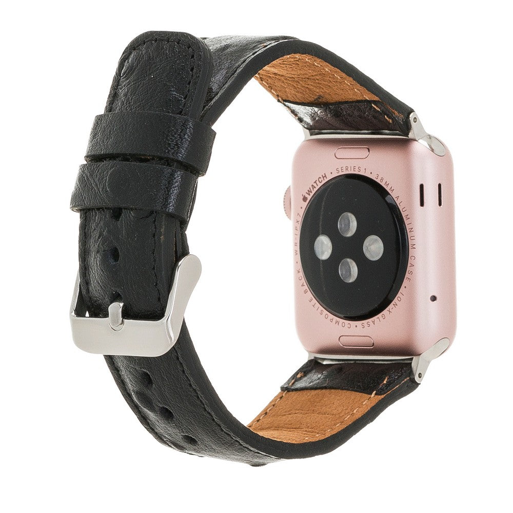 Apple Watch Uyumlu Deri Kordon DE5 Siyah
