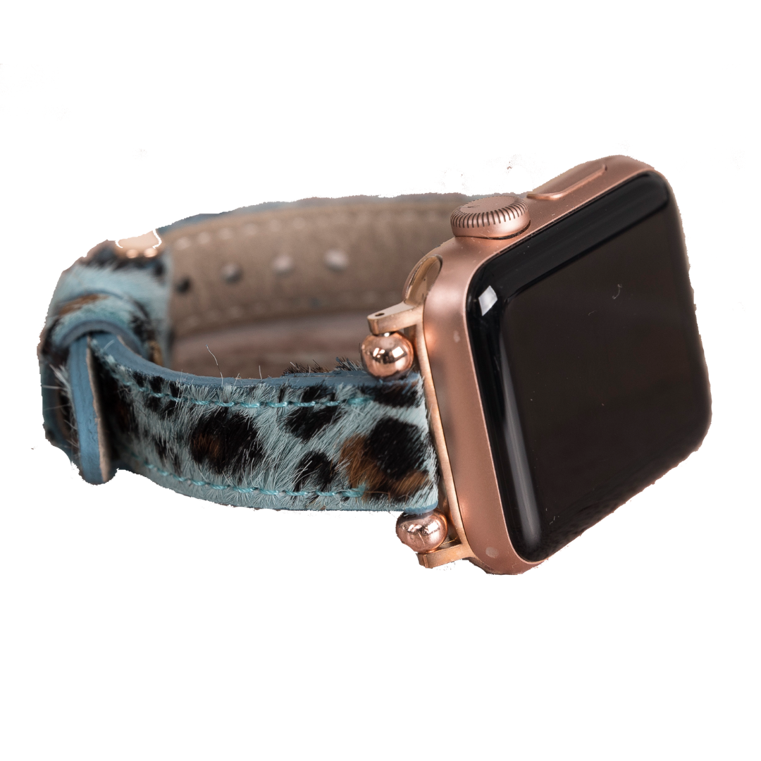 Apple Watch Uyumlu Deri Kordon, İnce Ve Boncuklu, Leopar Desen