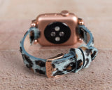 Apple Watch Uyumlu Deri Kordon, İnce Ve Boncuklu, Leopar Desen