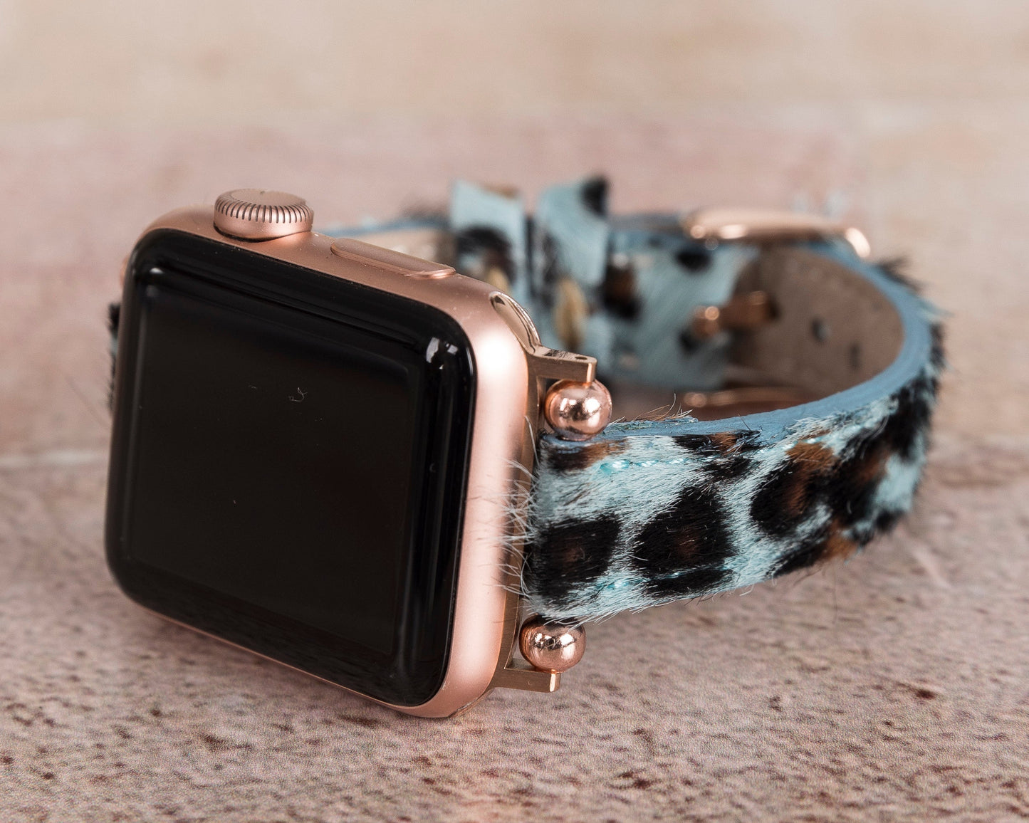 Apple Watch Uyumlu Deri Kordon, İnce Ve Boncuklu, Leopar Desen