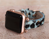 Apple Watch Uyumlu Deri Kordon, İnce Ve Boncuklu, Leopar Desen