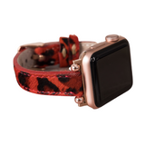 Apple Watch Uyumlu Deri Kordon, İnce Ve Boncuklu, Leopar Desen