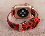 Apple Watch Uyumlu Deri Kordon, İnce Ve Boncuklu, Leopar Desen