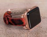 Apple Watch Uyumlu Deri Kordon, İnce Ve Boncuklu, Leopar Desen