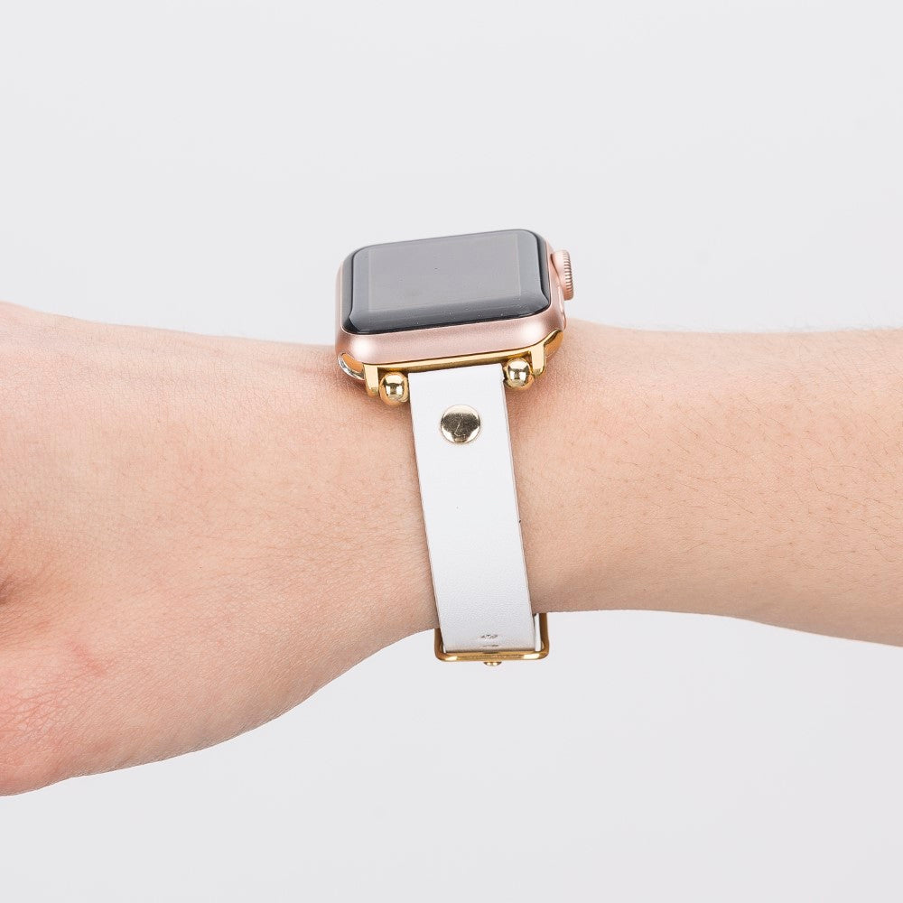 Apple Watch Uyumlu Deri Kordon FRG F3 Beyaz