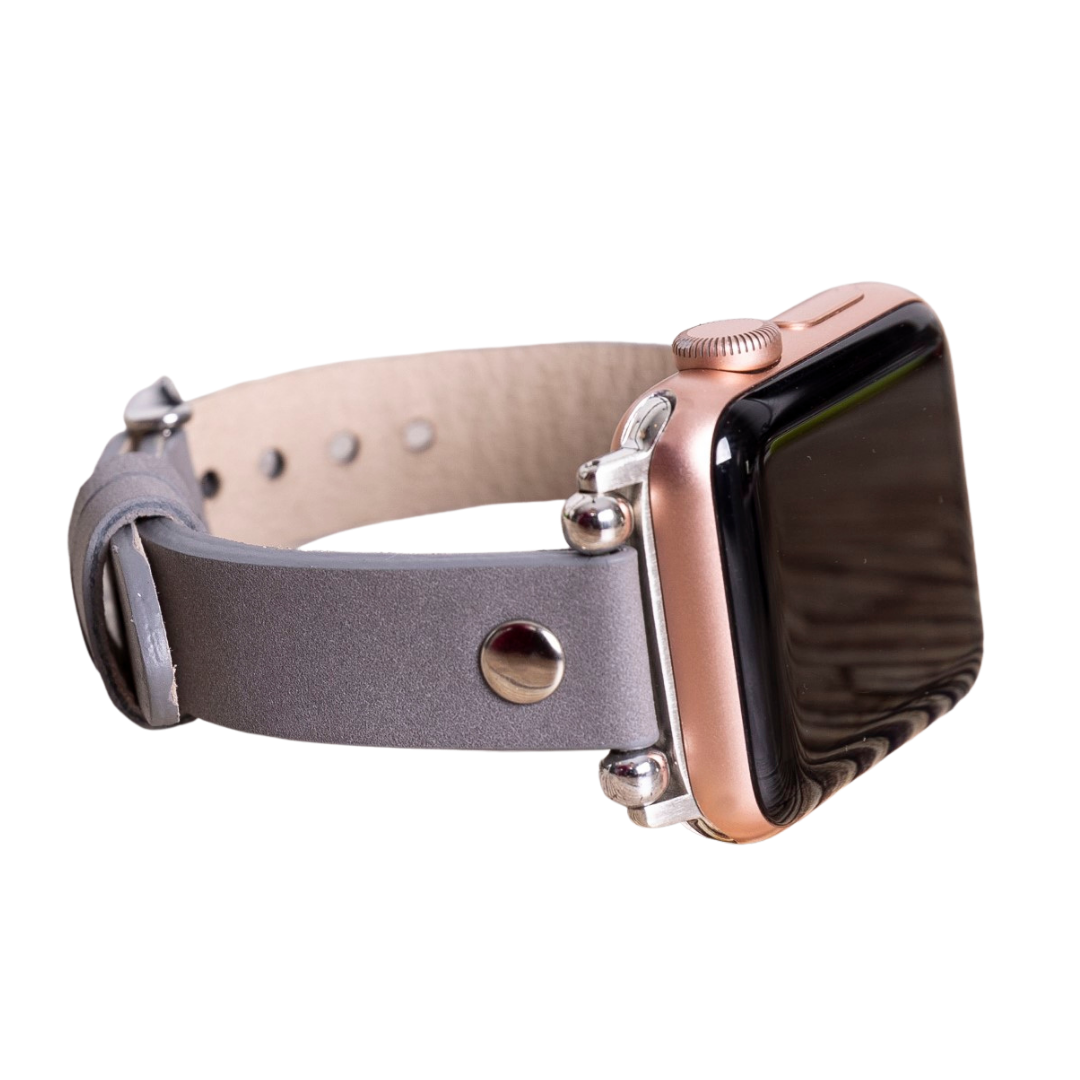 Apple Watch Uyumlu Deri Kordon ST RST9 Gri