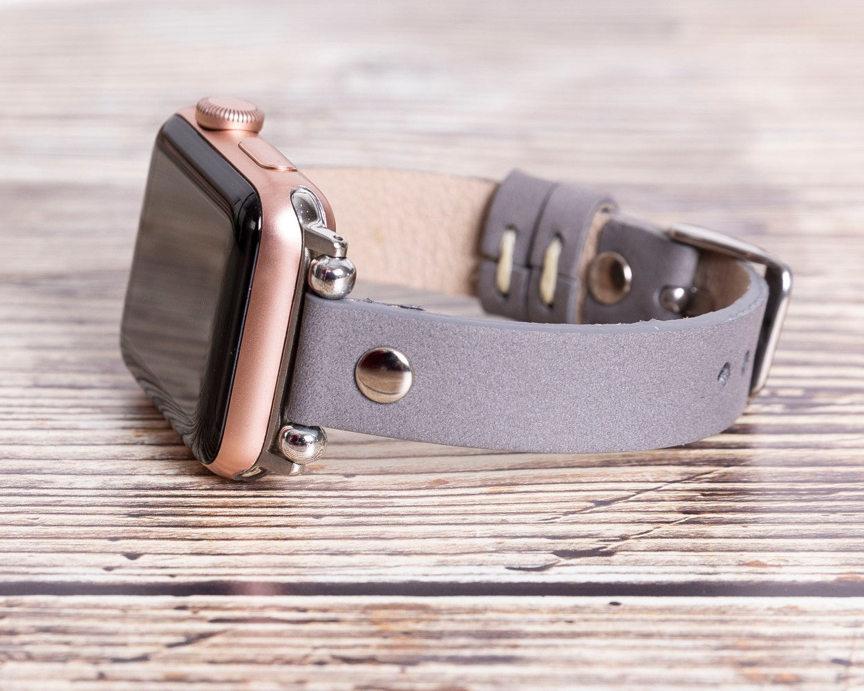 Apple Watch Uyumlu Deri Kordon ST RST9 Gri