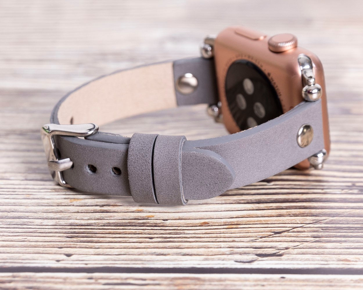 Apple Watch Uyumlu Deri Kordon ST RST9 Gri