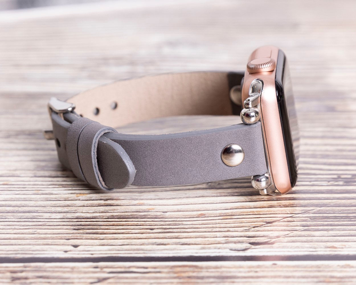 Apple Watch Uyumlu Deri Kordon ST RST9 Gri