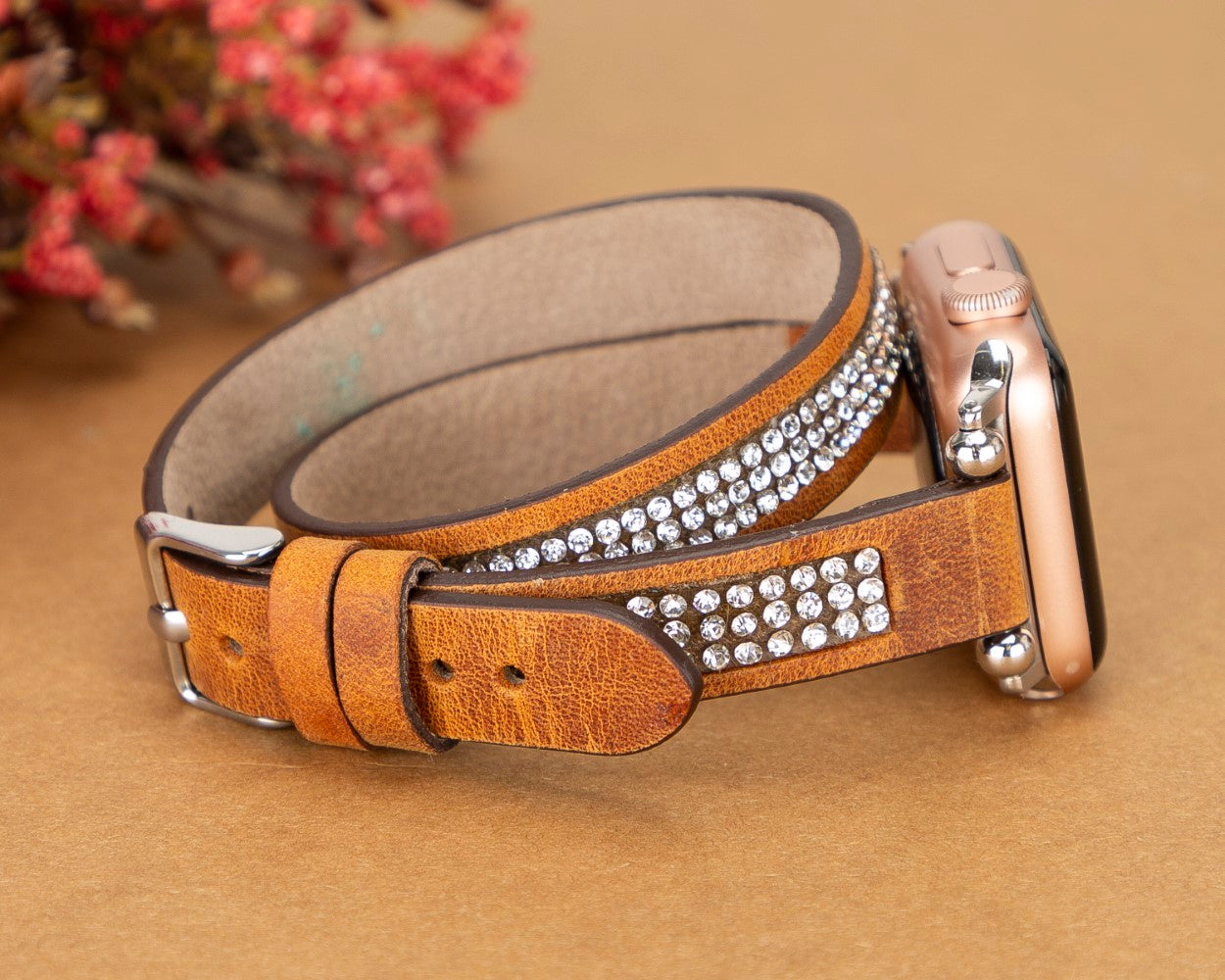 Apple Watch Uyumlu Deri Kordon DT Taşlı G19