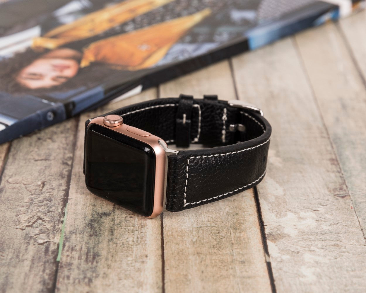 Apple Watch Uyumlu Deri Kordon, Spor Model, Siyah