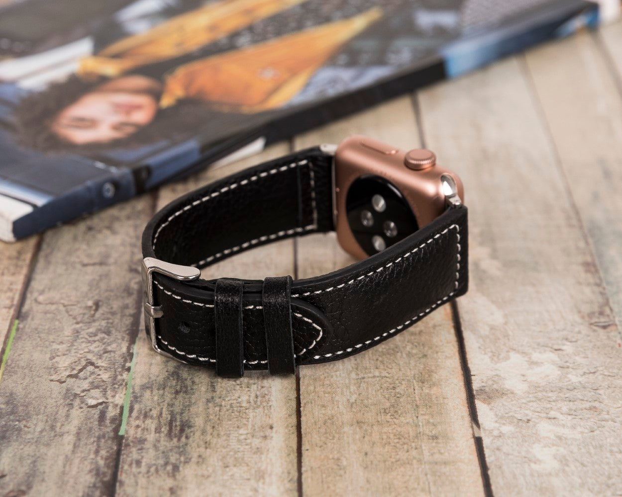 Apple Watch Uyumlu Deri Kordon, Spor Model, Siyah