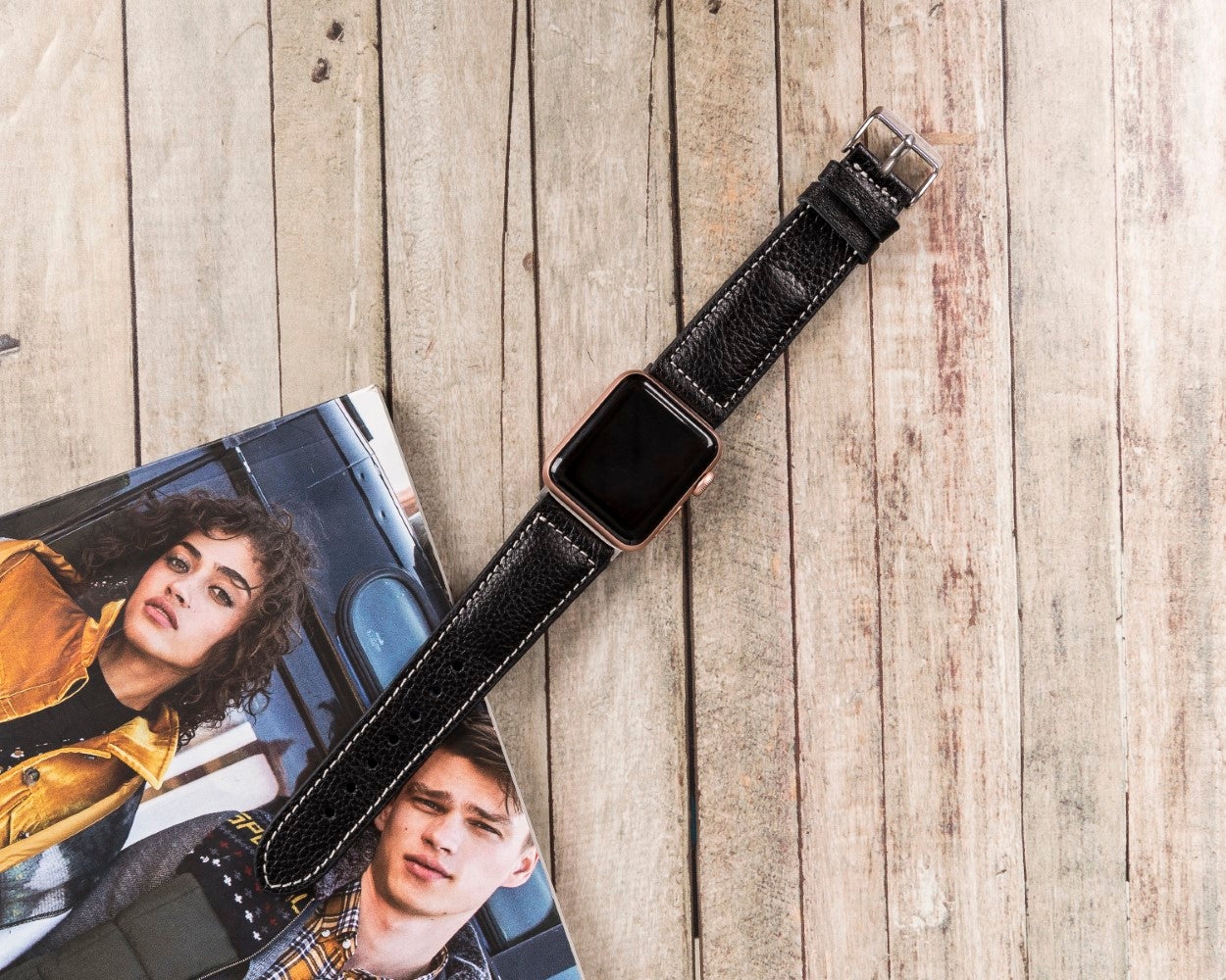 Apple Watch Uyumlu Deri Kordon, Spor Model, Siyah