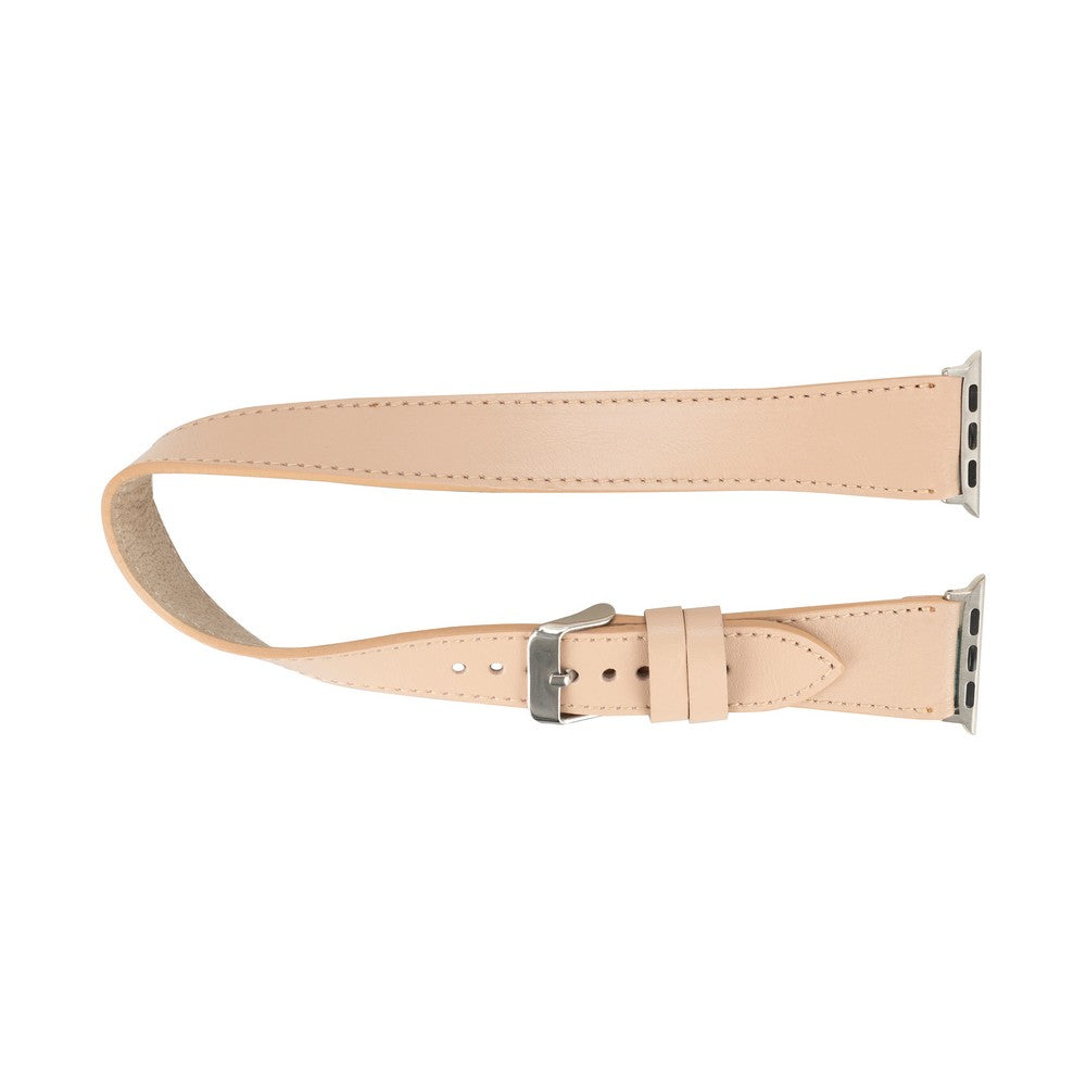 Apple Watch Uyumlu Deri Kordon, Çift Tur, Şeker Pembe