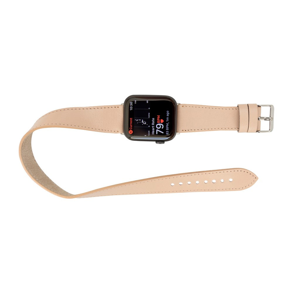 Apple Watch Uyumlu Deri Kordon, Çift Tur, Şeker Pembe