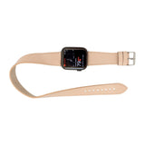 Apple Watch Uyumlu Deri Kordon, Çift Tur, Şeker Pembe