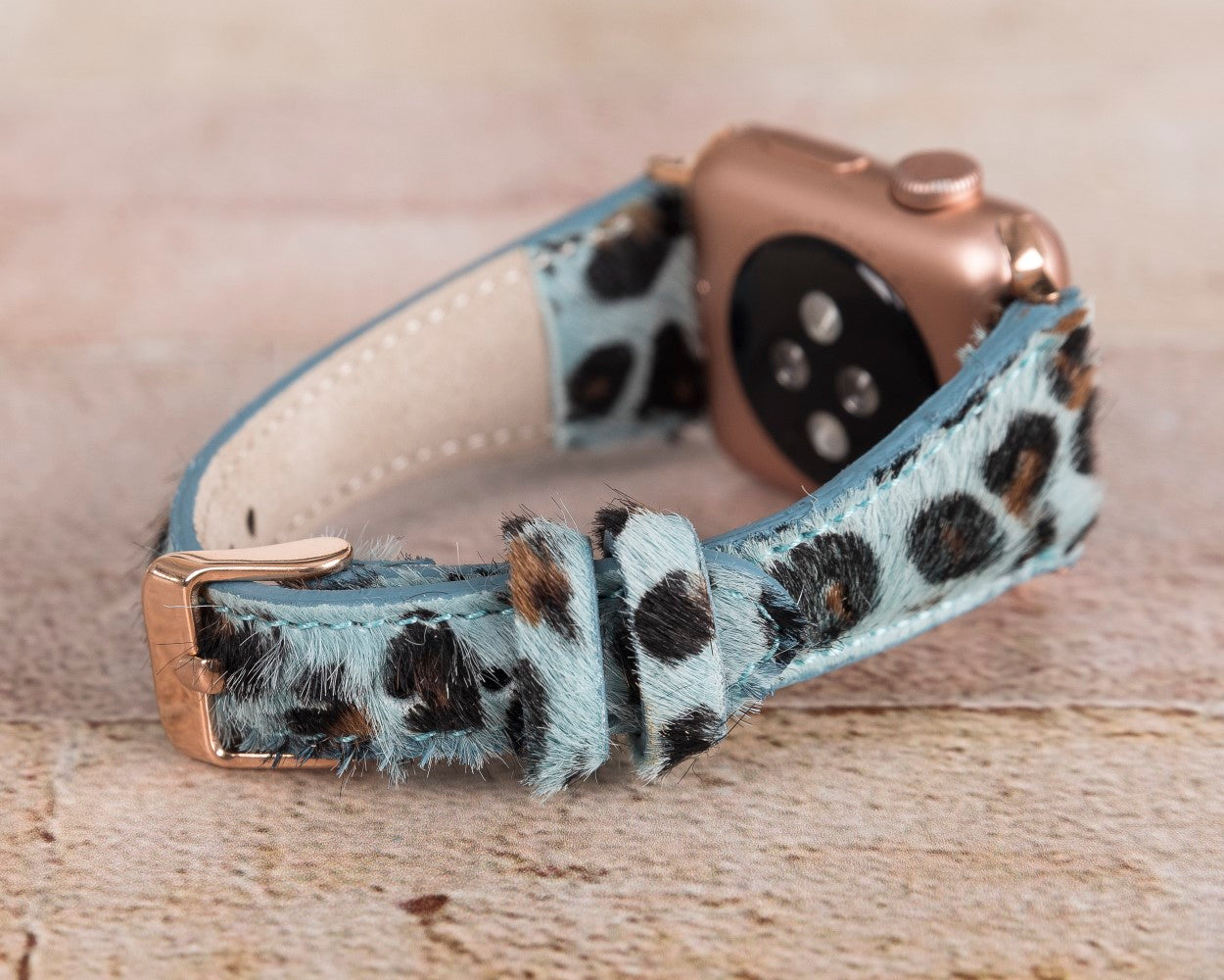 Apple Watch Uyumlu Slim Deri Kordon, Leopar Desen