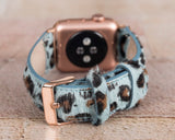 Apple Watch Uyumlu Deri Kordon, Leopar Desen