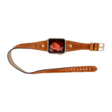 Apple Watch Uyumlu Deri Kordon, Çift Tur, Trok Detaylı, Antik Taba