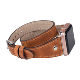 Apple Watch Uyumlu Deri Kordon, Çift Tur, Trok Detaylı, Antik Taba