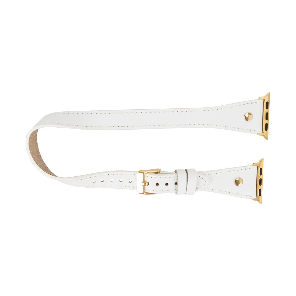 Apple Watch Uyumlu Deri Kordon, Çift Tur, Trok Detaylı, Beyaz