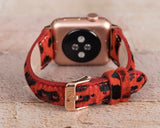 Apple Watch Uyumlu Slim Deri Kordon, Leopar Desen