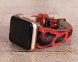 Apple Watch Uyumlu Slim Deri Kordon, Leopar Desen