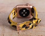 Apple Watch Uyumlu Slim Deri Kordon, Leopar Desen