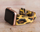 Apple Watch Uyumlu Slim Deri Kordon, Leopar Desen
