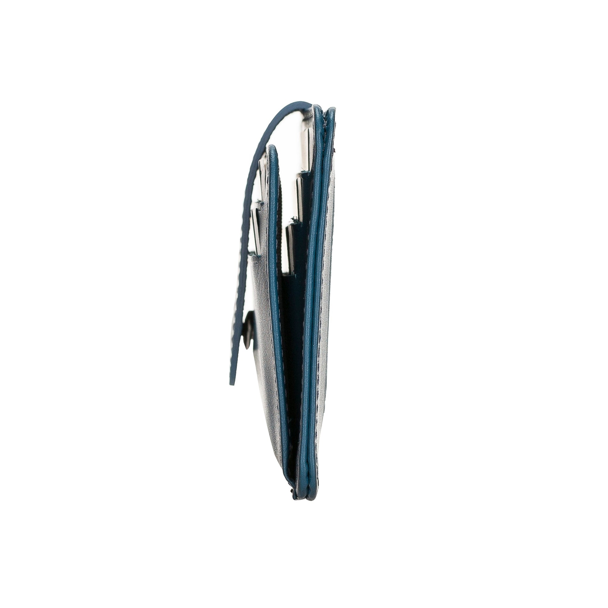 Deri Kartlık, 6 Adet Kart Bölmesi, 2 Adet Pencereli, Efektli Mavi