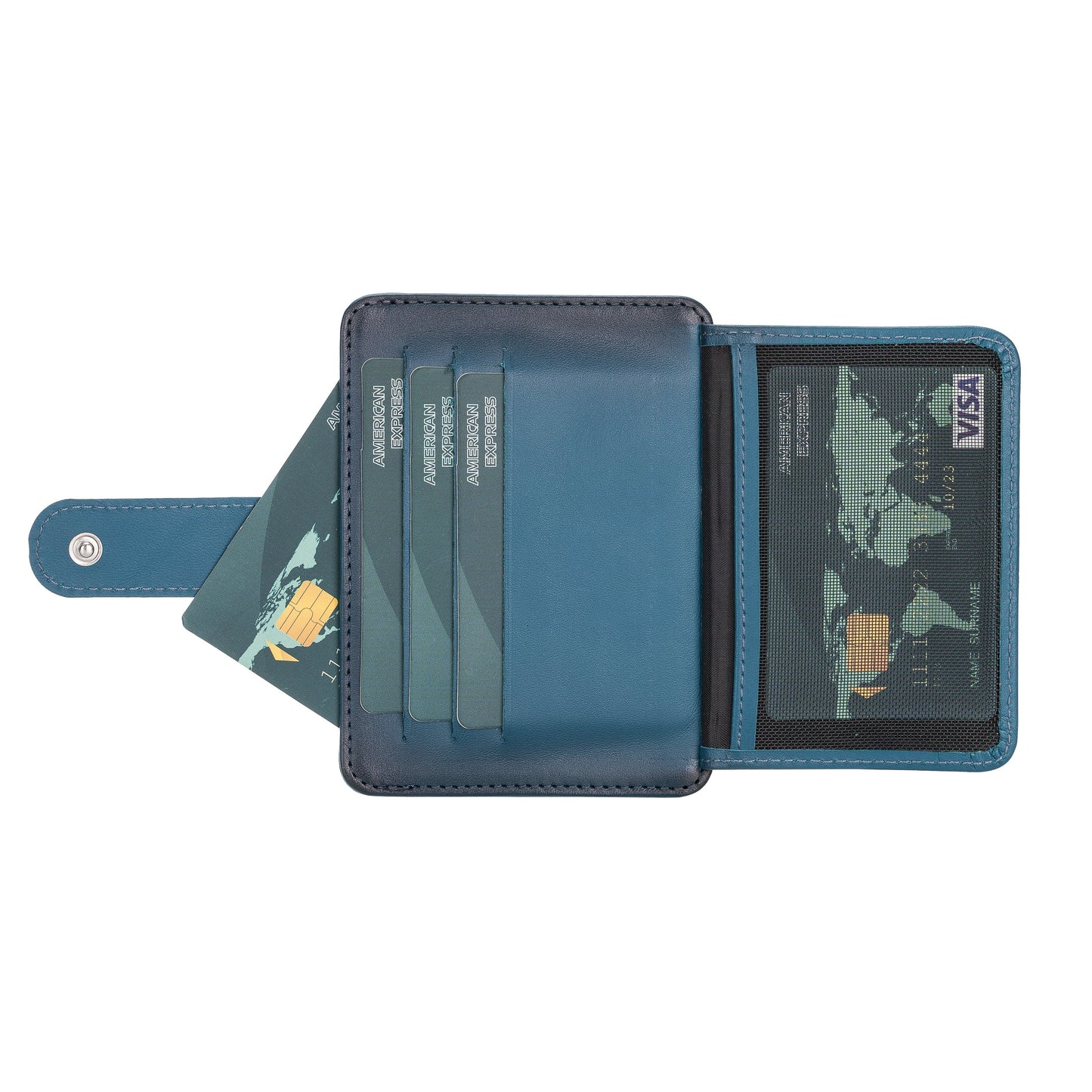 Deri Kartlık, 6 Adet Kart Bölmesi, 2 Adet Pencereli, Efektli Mavi