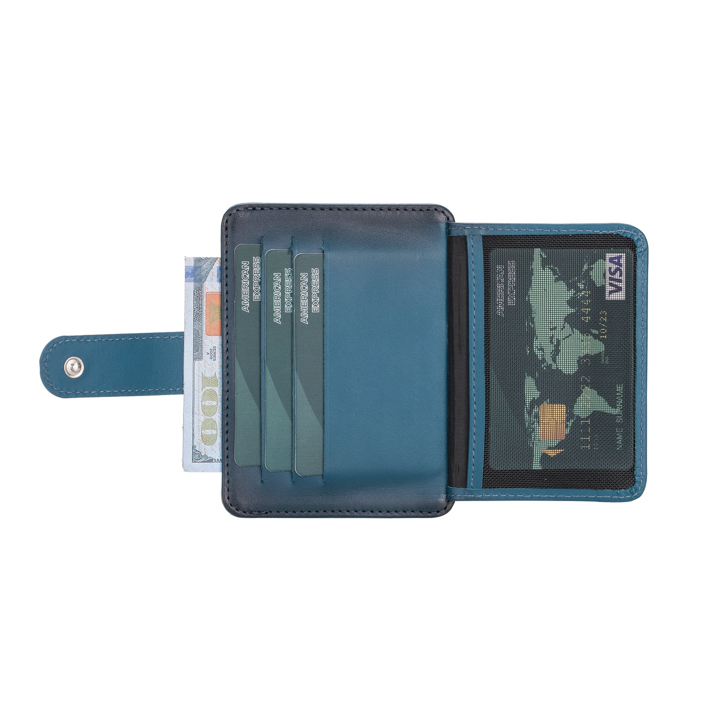 Deri Kartlık, 6 Adet Kart Bölmesi, 2 Adet Pencereli, Efektli Mavi