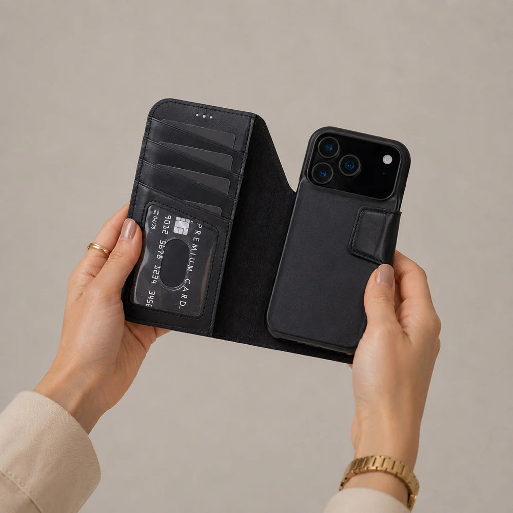 iPhone 17 Pro Uyumlu Hakiki Deri Cüzdanlı Kılıf - Elit