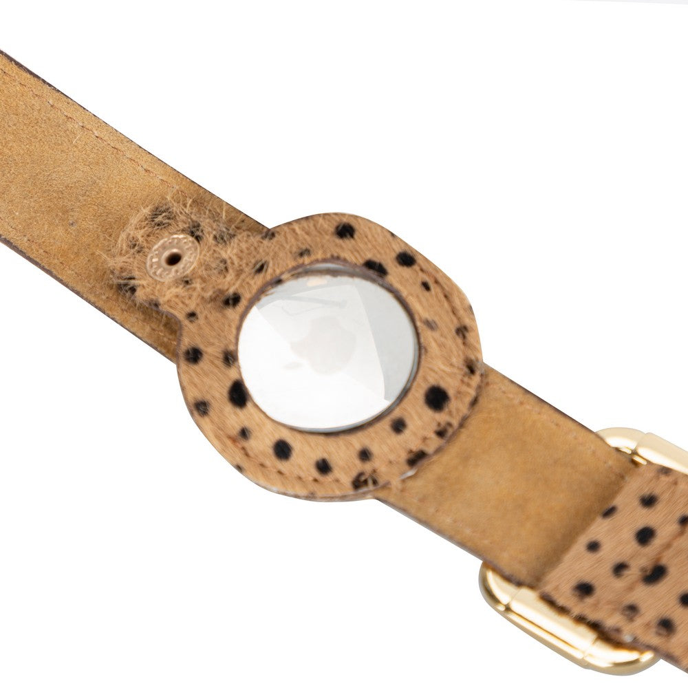 Gerçek Deriden El Yapımı Köpek Tasması, Apple AirTag Uyumlu Yuva, 50cm Ayarlanabilir Ölçü, Leopar Desen