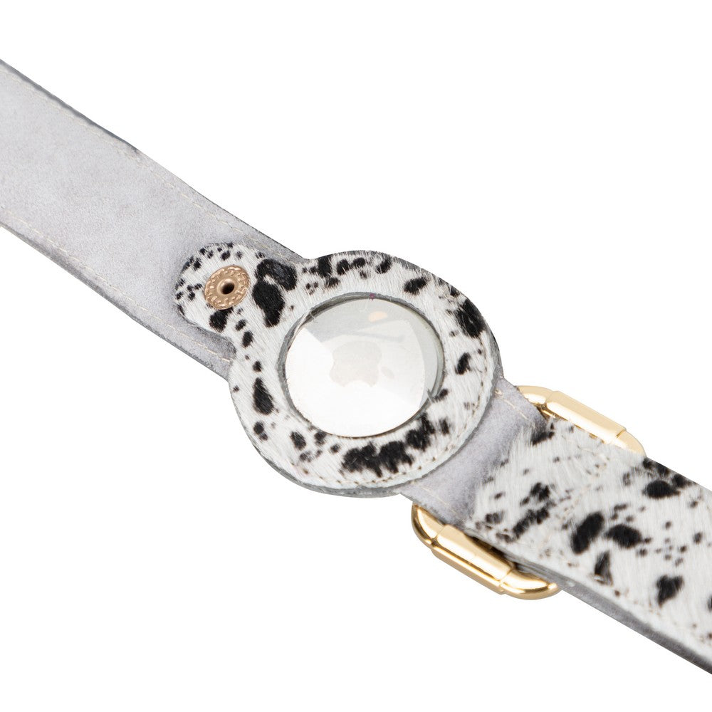 Gerçek Deriden El Yapımı Köpek Tasması, Apple AirTag Uyumlu Yuva, 50cm Ayarlanabilir Ölçü, Leopar Desen