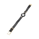 Gerçek Deriden El Yapımı Köpek Tasması, Apple AirTag Uyumlu Yuva, 50cm Ayarlanabilir Ölçü, Parlak Siyah